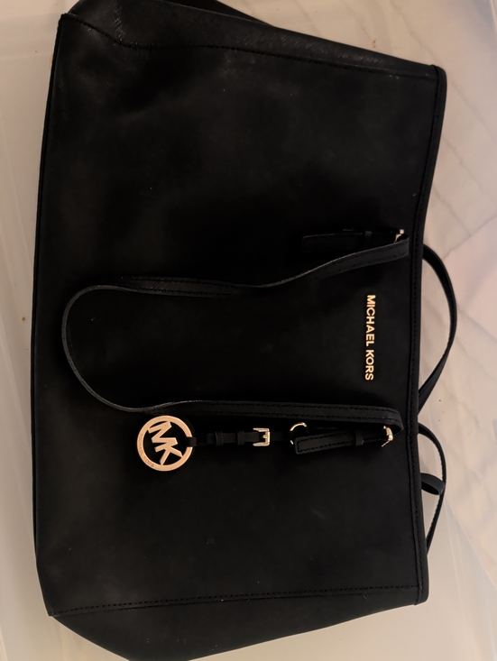 Michael Kors Handbags - Michael Kors Black Tote with Gold MK Charm and Hardware